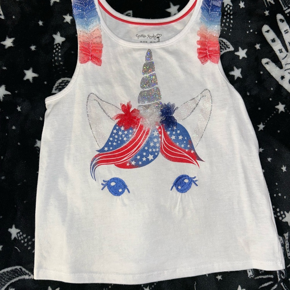 Unicorn Graphic Kids Tank Top - White and Red